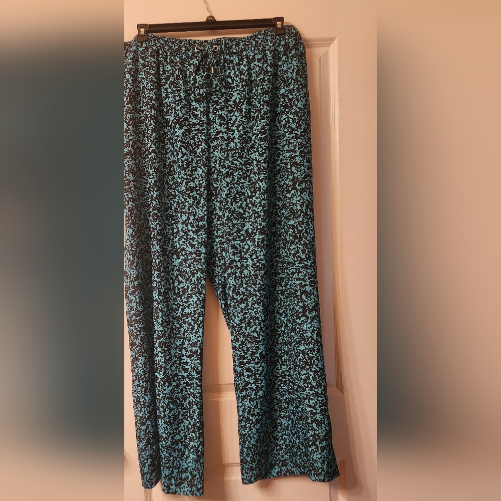 MICHAEL KORS Turquoise and Black Patterned Pants
